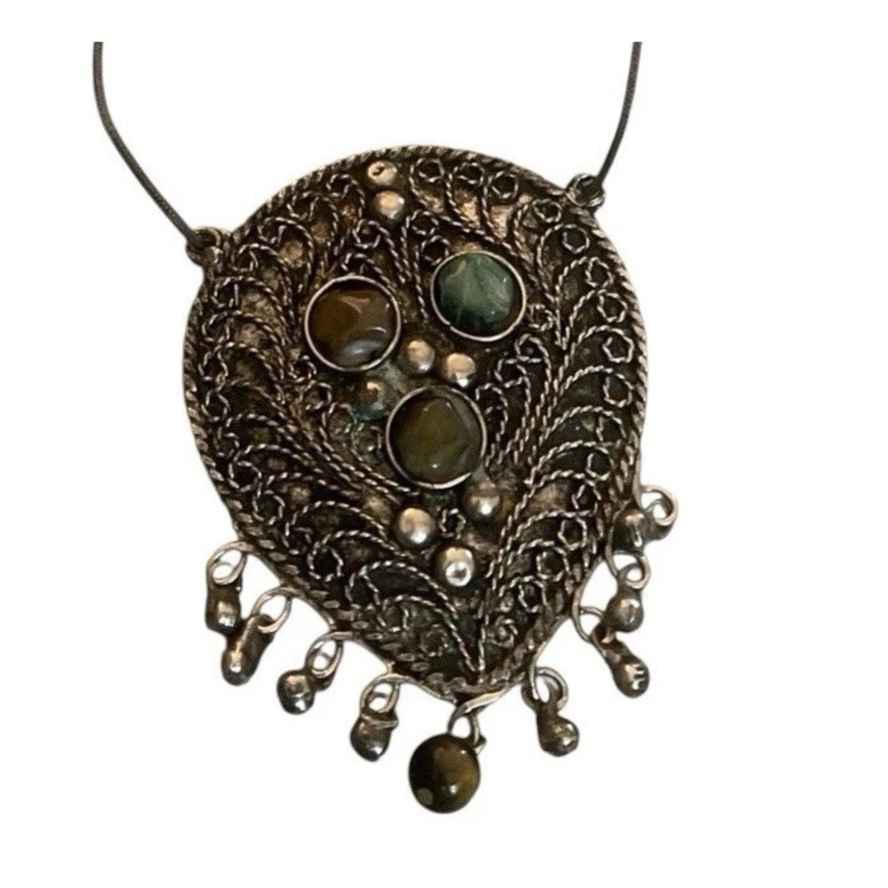 Vintage Estate Boho Gypsy Necklace Gem Stones Silver